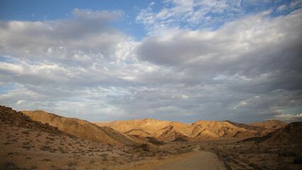 Naklejka premium Gravel road cutting through the rugged Richtersveld landscape