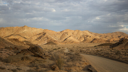 Gravel road cutting through the rugged Richtersveld landscape