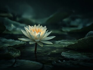 Mysterious light amidst dark haze abstract background with soft blue tones and dreamlike quality