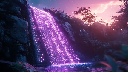 Magical Pink Waterfall Sunset.