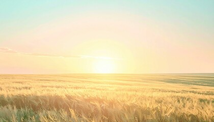 Obraz premium Golden sunrise over wheat fields rural landscape nature photography tranquil environment wide-angle view peaceful concept
