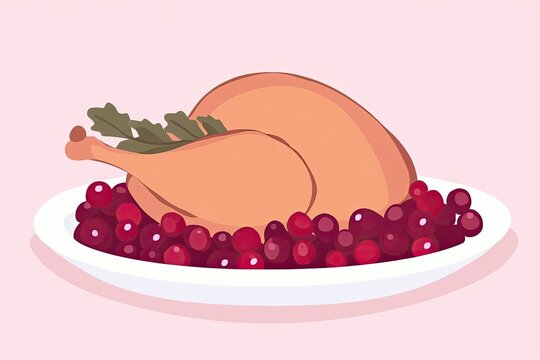 roasted turkey with cranberries on plate clip art preview