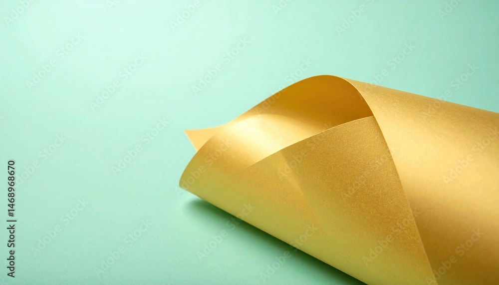 Poster creative paper curl action on soft turquoise surface minimalist design artistic presentation