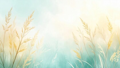 Gentle breeze in tall grass serene nature landscape soft color palette abstract artwork tranquil environment