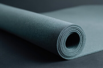 Rolled yoga mat with minimalist design on dark background