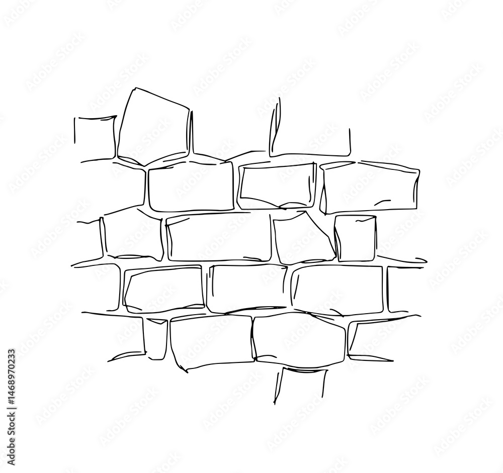 Poster stone wall texture: a detailed line drawing of a rustic stone wall, showcasing the irregular shapes 