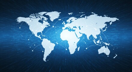 Obraz premium Global network connections with world map background in blue tones design