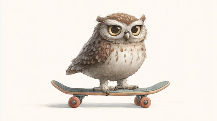 Naklejka premium Adorable Owl Riding a Skateboard