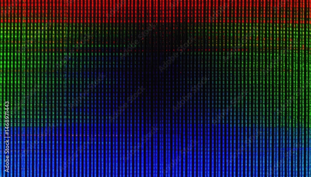 Poster vibrant color spectrum displayed in a digital grid pattern, showcasing a blend of red, green, and bl
