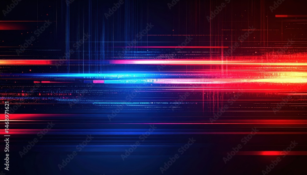 Poster vibrant abstract lines in red, blue, and black create a dynamic visual effect, suggesting energy and