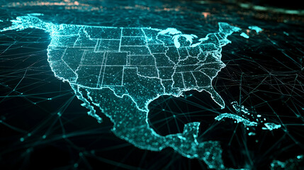 Digital Map of North America Showing Connections
