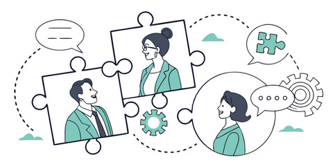 Clean Flat Style Business Concept with Individuals Collaborating 1