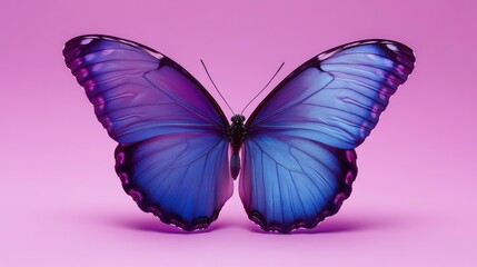 Vibrant purple background showcases a magnificent blue butterfly.