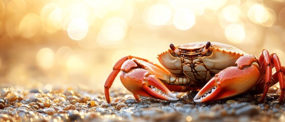 Vibrant orange crab resting on a rocky surface.