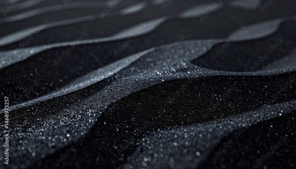 Poster shimmering black sand dunes create a mesmerizing pattern, showcasing a play of light and shadow acro
