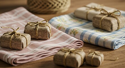 Fototapeta premium Wrapped Soap Bars on Table