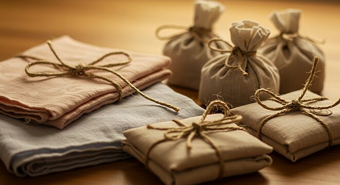 Linen cloth and pouches with string