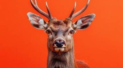 Close-up portrait of a deer against a vibrant backdrop.