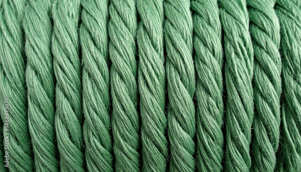 Poster close-up of tightly twisted green rope, displaying texture and color variations in a visually appeal