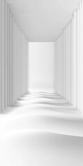 Abstract Minimalist White Hallway with Columns and Wavy Floor