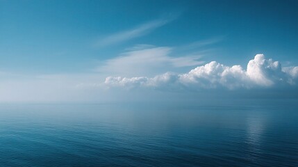 Fototapeta premium Serene Minimalist Seascape with Smooth Blue and Cloudy Horizon