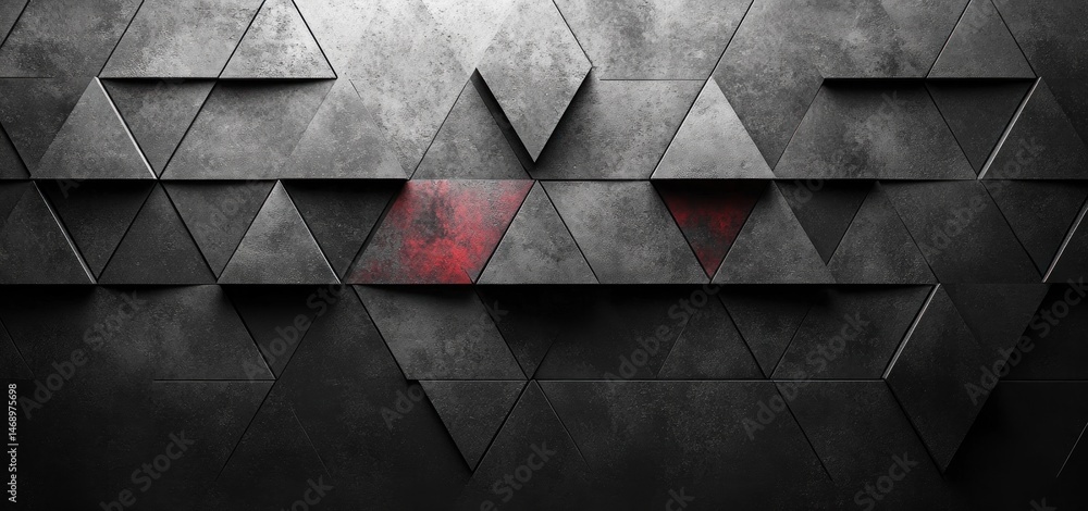 Aufkleber abstract dark grey triangular geometric pattern with red accents