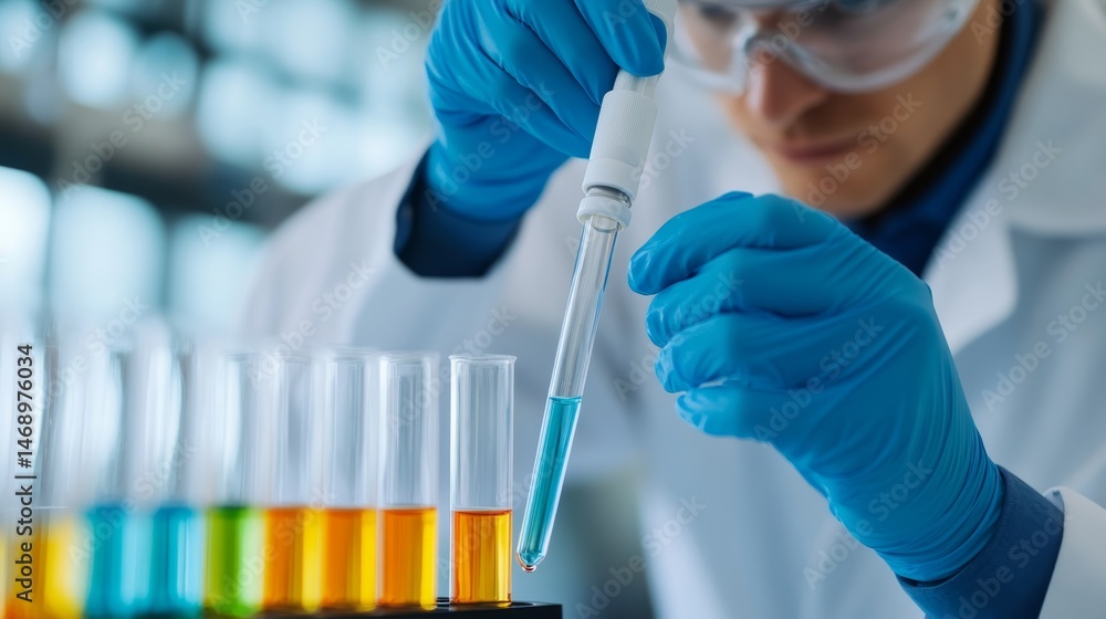 Aufkleber scientist conducting experiments with test tubes and pipette in laboratory setting during daytime