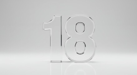 Number Eighteen: Clear Acrylic Digits on White