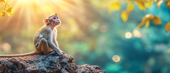 A contemplative monkey gazes at the sunlight.
