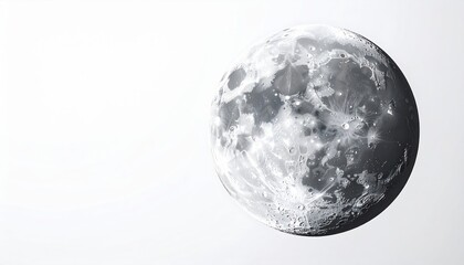 A detailed, textured image of the moon against a light background, showcasing its craters and surface features