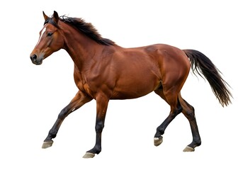 Fototapeta premium Brown horse running isolated on white background in studio shot