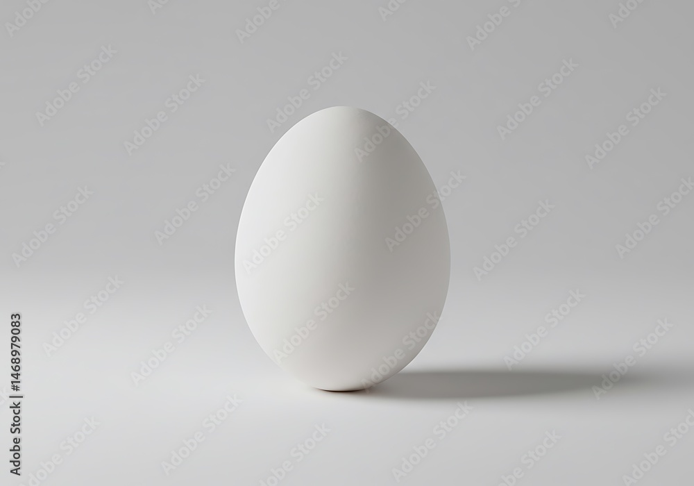 Poster single white egg on a plain surface with soft shadow against a neutral background
