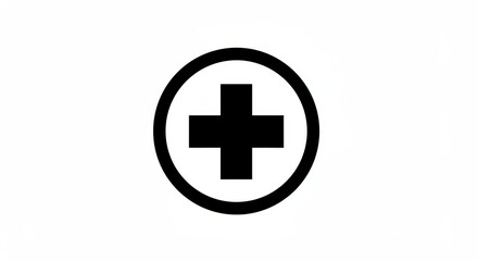 Obraz premium Black plus sign in a circle isolated on white background