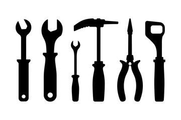 Hand tools silhouette vector illustration set