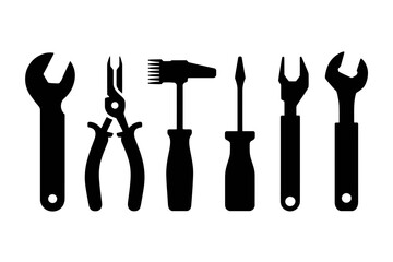 Hand tools set wrench pliers screwdriver hammer icon