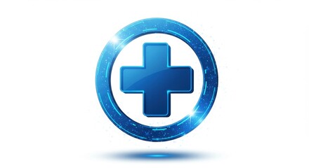 Fototapeta premium Blue plus sign in a circle on white background