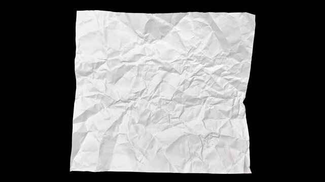 Clean flat paper crumples and unfolds in a stop-motion. Textured, organic, ideal for backgrounds, design overlays, craft visuals, transparent alpha channel bg, Style 18- big square shape