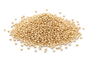 Fototapeta premium Pile of uncooked quinoa seeds on white background, close-up view
