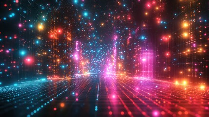 Obraz premium Abstract Digital Cityscape with Glowing Neon Lights