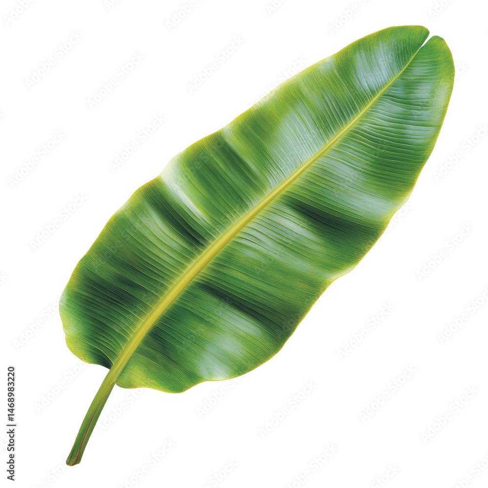Poster lush green banana leaf displaying its rich texture and vibrant color in a natural setting under brig