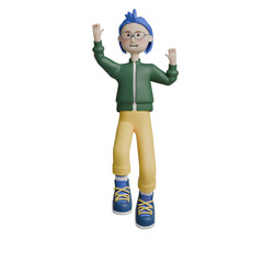 3d render man character floating pose	