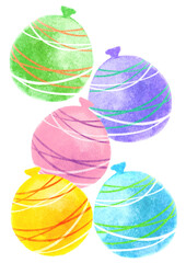 カラフル　夏祭り　風船　ヨーヨー　水彩　イラスト