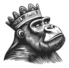 Royal Gorilla with Crown in Vintage Vector Art Style for Illustration