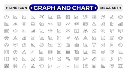 Growing bar graph and Chart outline icon set. Business graphs and charts icons. Statistics and analytics vector icon. Statistic and data, charts diagrams, money, down or up arrow.
