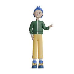 3d render man character finger pointing posing gesture