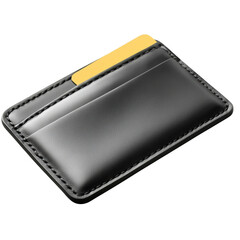 Elegant black leather card case with a sleek design and stitching details perfect for organizing business cards isolated on transparent background..