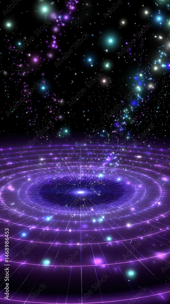 Poster abstract cosmic grid and starfield deep space galaxy and geometric rings in outer space with galaxy 