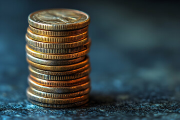 Stacked coins of various colors create a financial column.