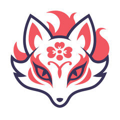 Stylized fox mask with floral details and flame-like accents.