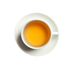 A top view of a simple transparent tea cup filled with golden tea on a minimalistic transparent background, Top view tea cup on transparent backgroundfile